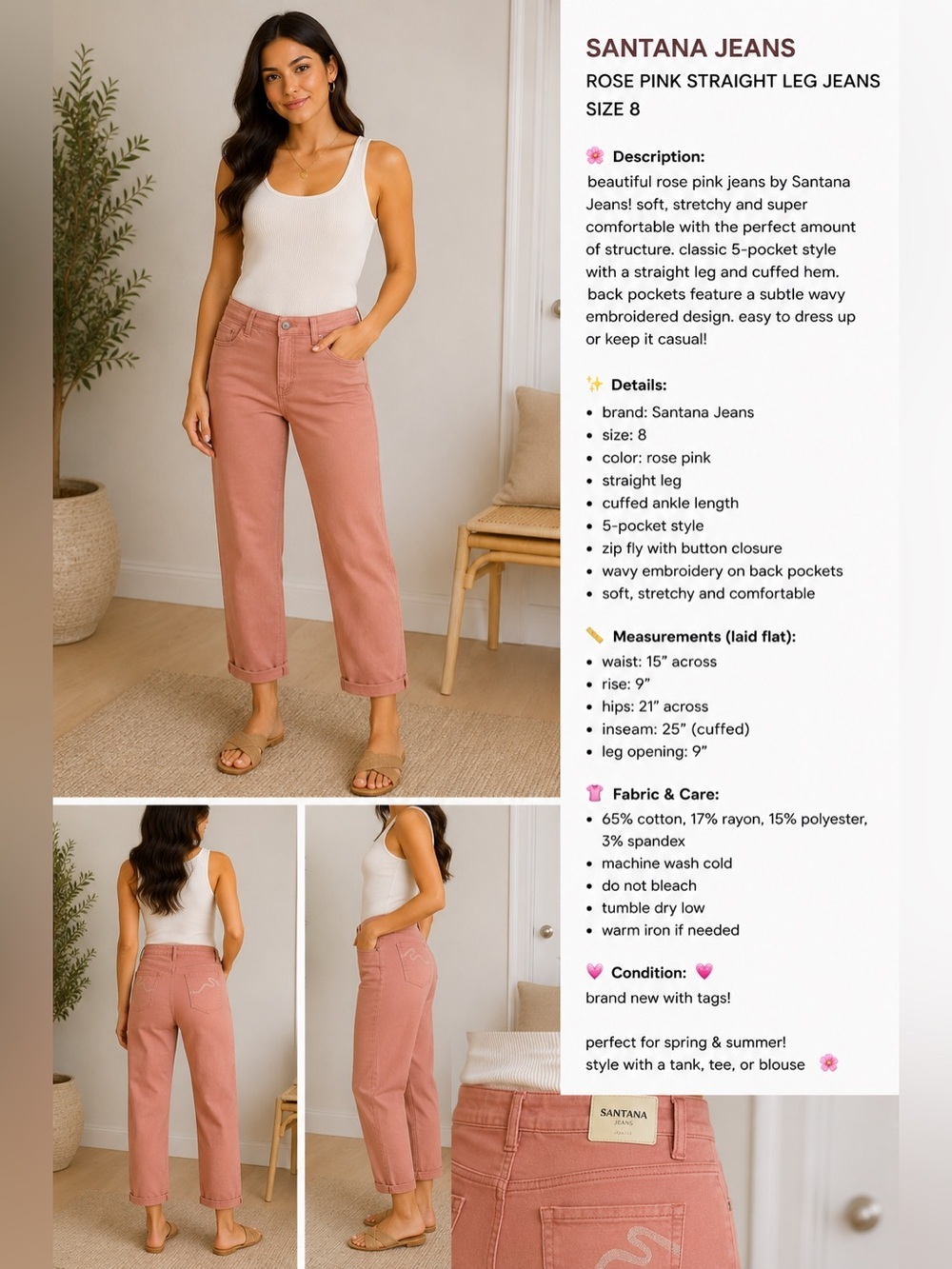 Mid-Rise Santana Straight Leg Jeans in Dusty Rose NWT